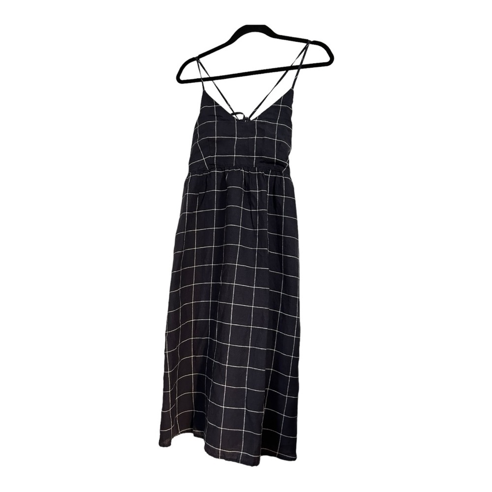 Cynthia Rowley Blue with White 100% Linen Spaghetti Crisscross Tie Midi Dress-6